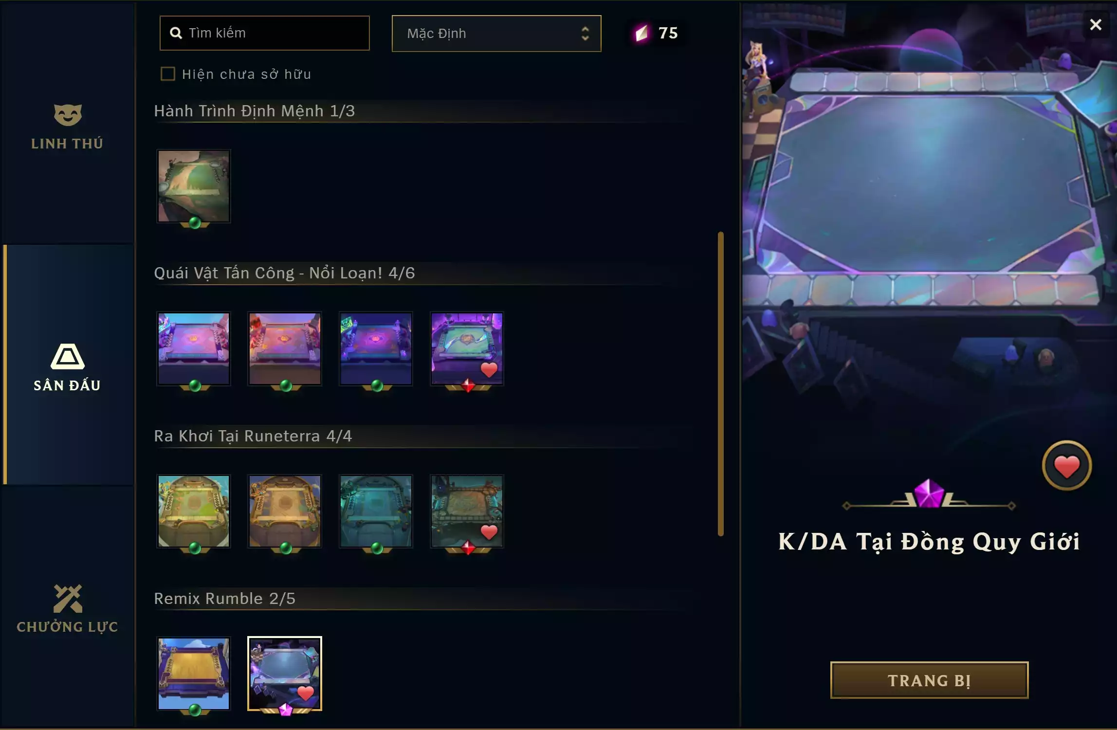 Ảnh 🔰 2 PET TÍM 🔰 2 SÀN TÍM 🔰 2 TÍ NỊ ✅ GWEN TỬ CHỈ DƯƠNG KHÍ TÍ NỊ ✅ HEARTSTEAL SETT TÍ NỊ ✅ SET TÍ NỊ ✅ ZED TÍ NỊ ▶ SÀN - THÁNH ĐỊA THẦN LONG ▶ SÀN - K/DA TẠI ĐỒNG QUY GIỚI 🍁 UNRANK🍁 CÓ THẺ ĐỔI TÊN INGAME